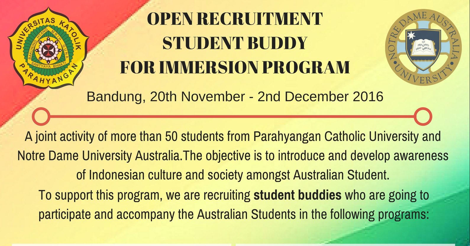 Open Recruitment: Student Buddy for Immersion Program (November 2016)